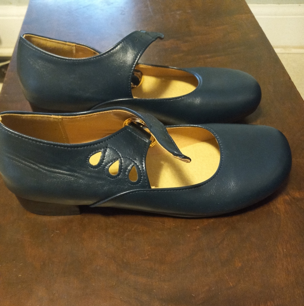 Vintage Navy Blue Mary Jane Coquette French Style Shoes 41